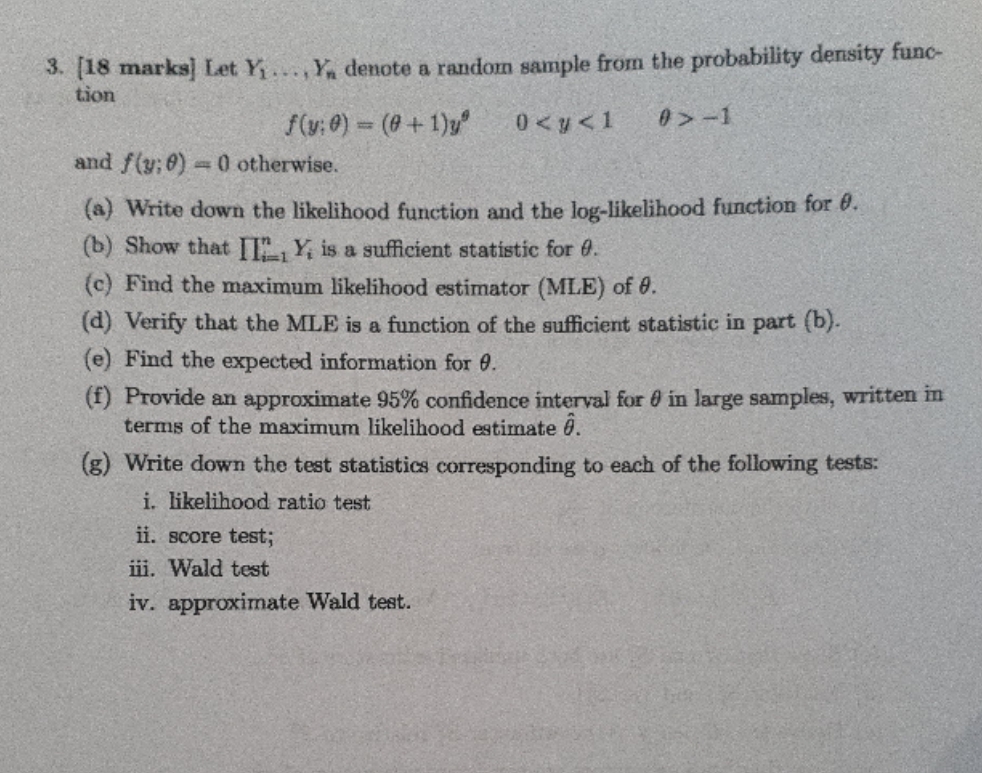 please show full working and explanations 3. [18 marks] Let Y1 .