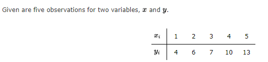  Given are five observations for two variables, & and y. 2