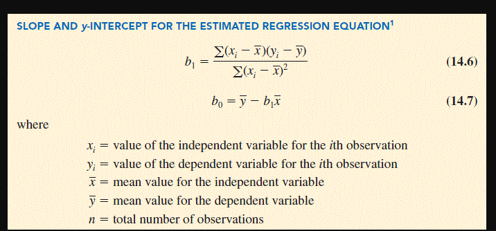 regression equation by computing the 1uralues stile and 51 using Equation 14.6