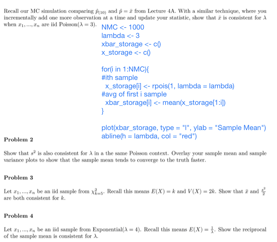 Please solve it with R! Recall our MC simulation comparing p(o) and