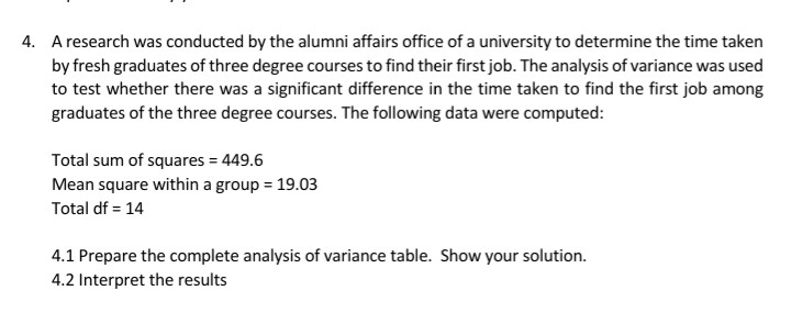 I need answer here 4. A research was conducted by the alumni