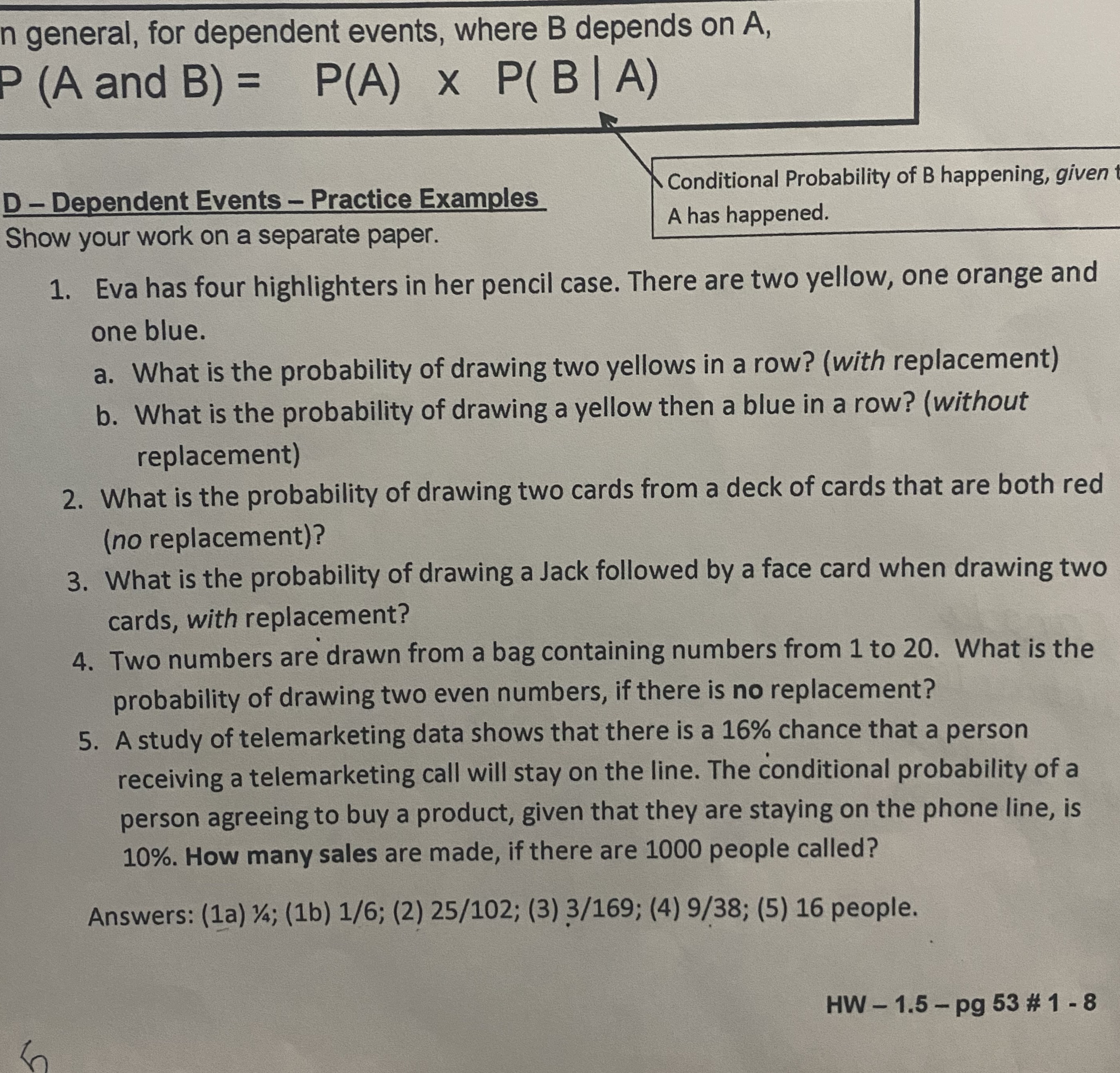 Please help me solve n general, for dependent events, where B depends