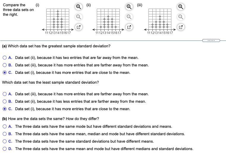 Compare the (i) (ii) (iii) O three data sets on the