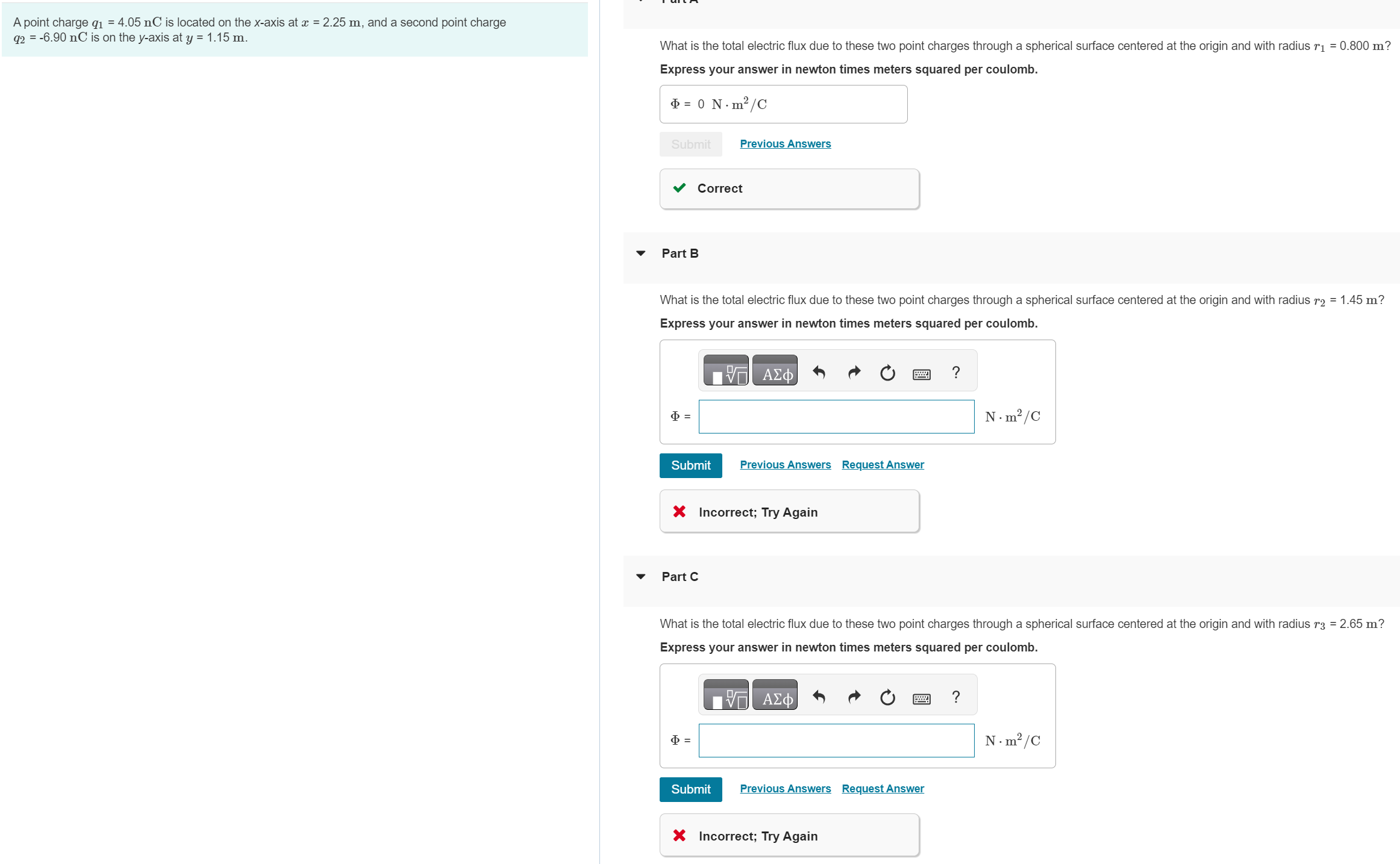 A point charge q1 = 4.05 nC is located on the