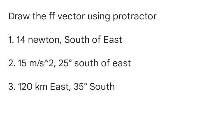 help pls answer this 3 Draw the ff vector using protractor 1.