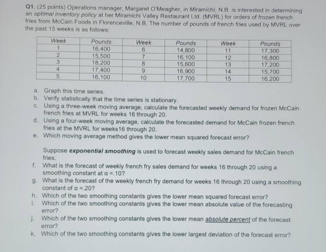 please solve in excel and show step by step Q1. (25 points)