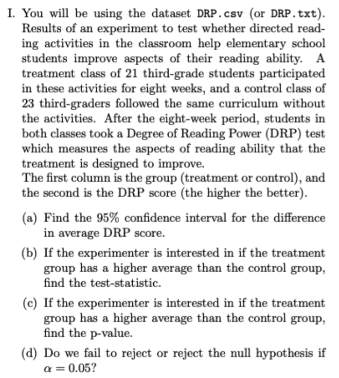  I. You will be using the dataset DRE\"? (or DRP.1::1:). Resultsofanexperimenttotestwhetherdirectedread-