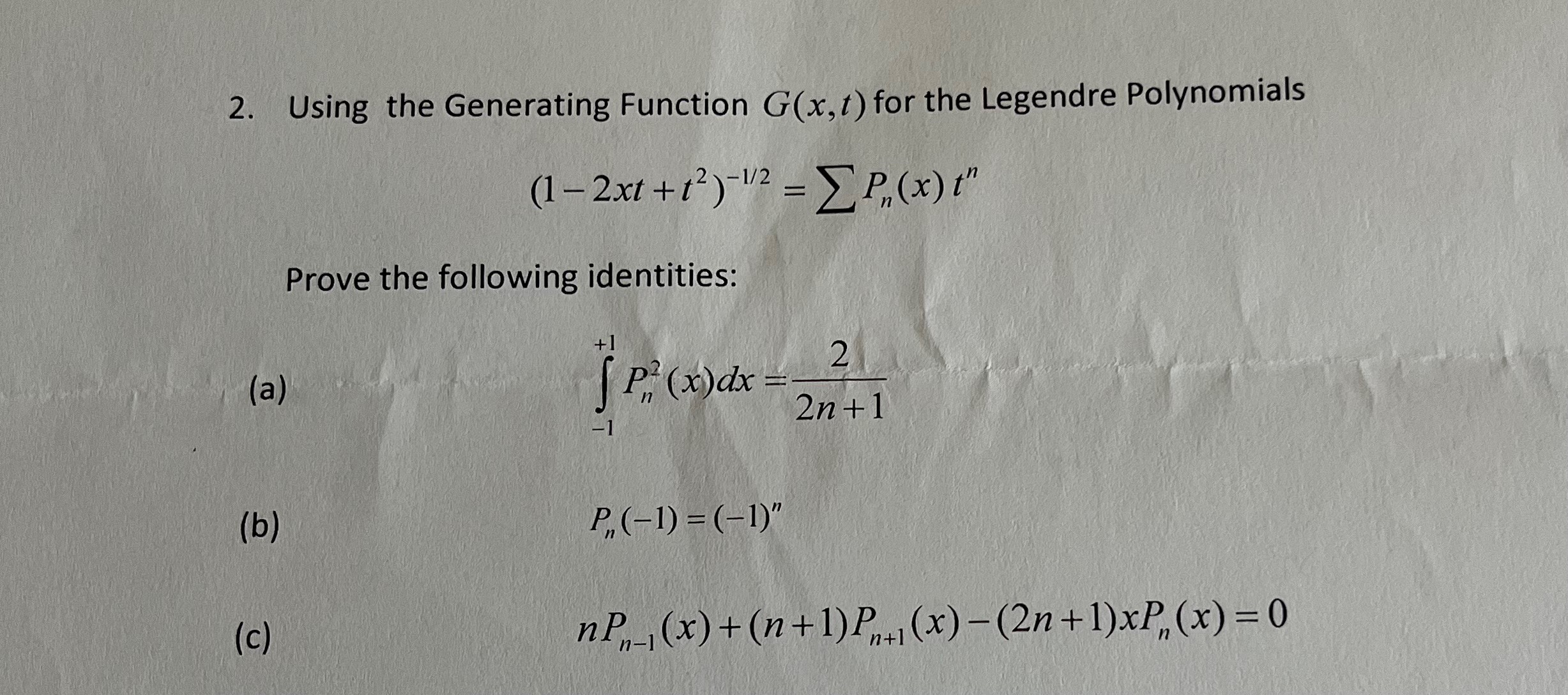  2. Using the Generating Function G(x, t) for the Legendre Polynomials