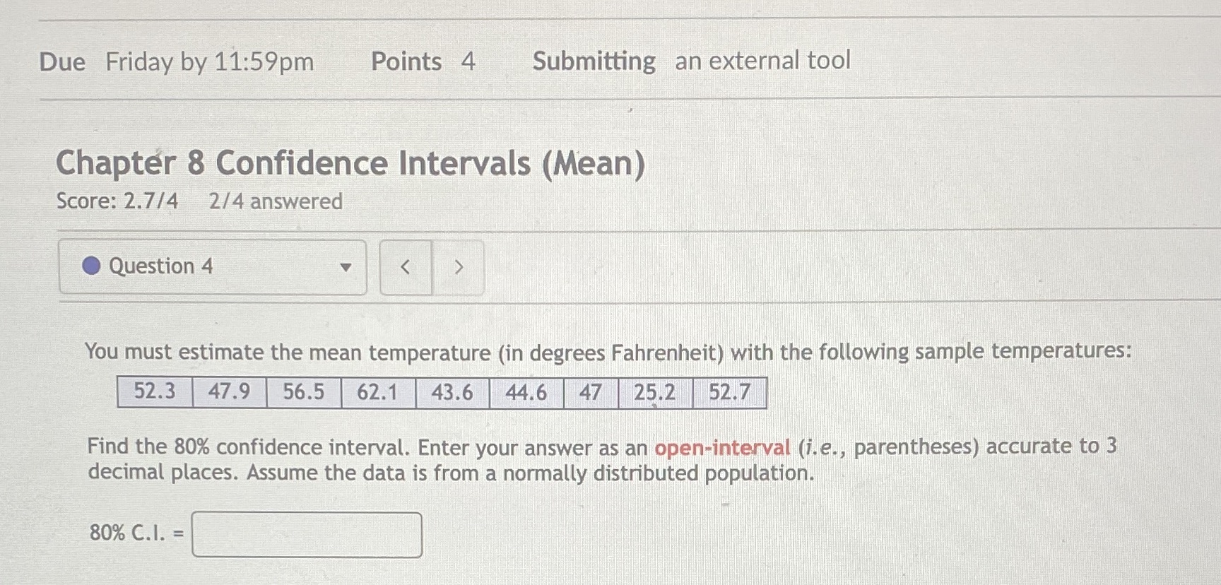 Due Friday by 11:59pm Points 4 Submitting an external tool Chapter