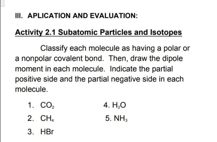 III. APLICATION AND EVALUATION: Activity 2.1 Subatomic Particles and Isotopes Classify