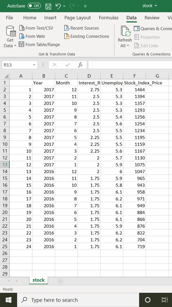 1. For the stock data set. In a given state, the price
