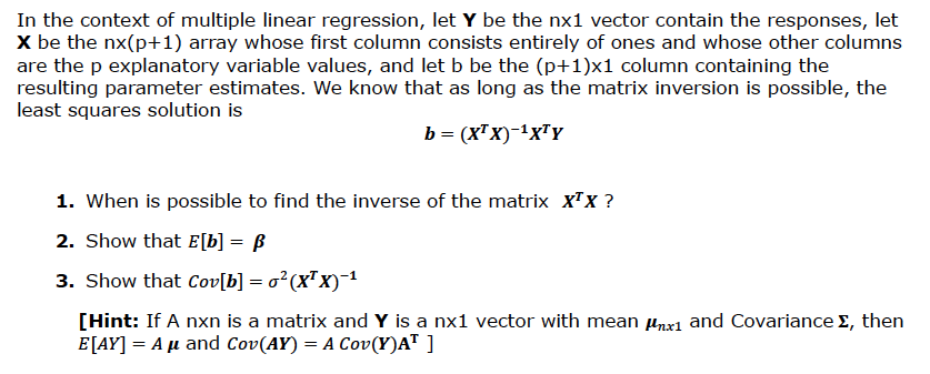 In the context of multiple linear regression, let Y be the