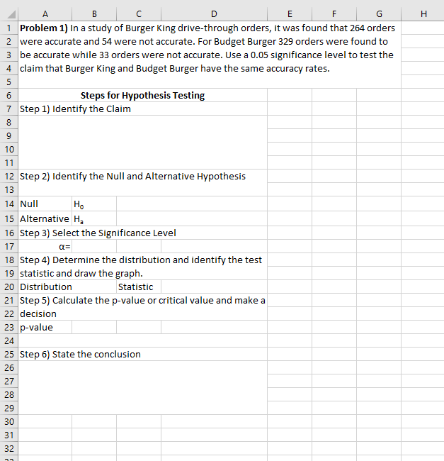 A B C D E F G H 1 Problem 1)