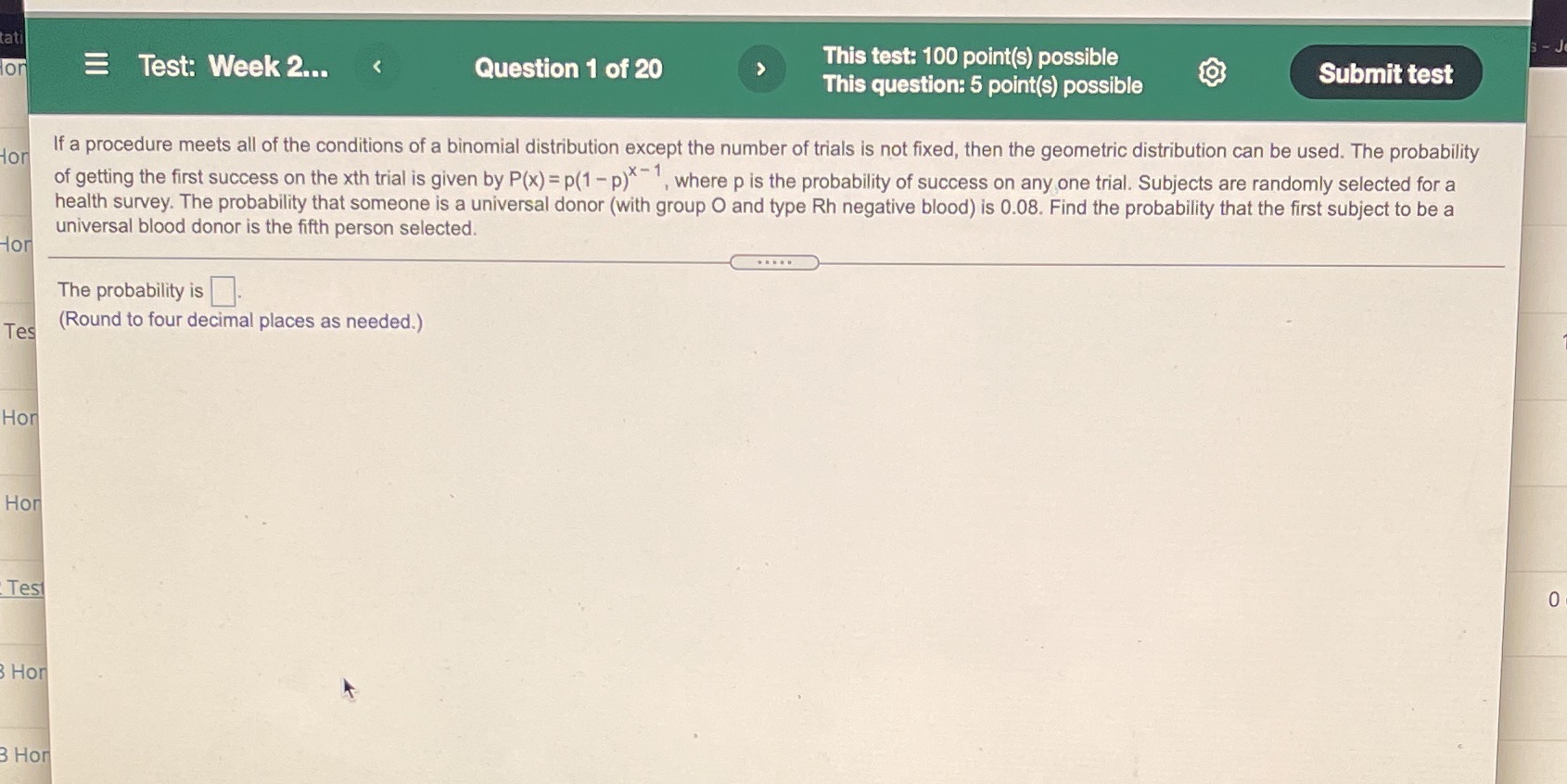 _ . This test: 100 point(s) possible . Test. Week 2...