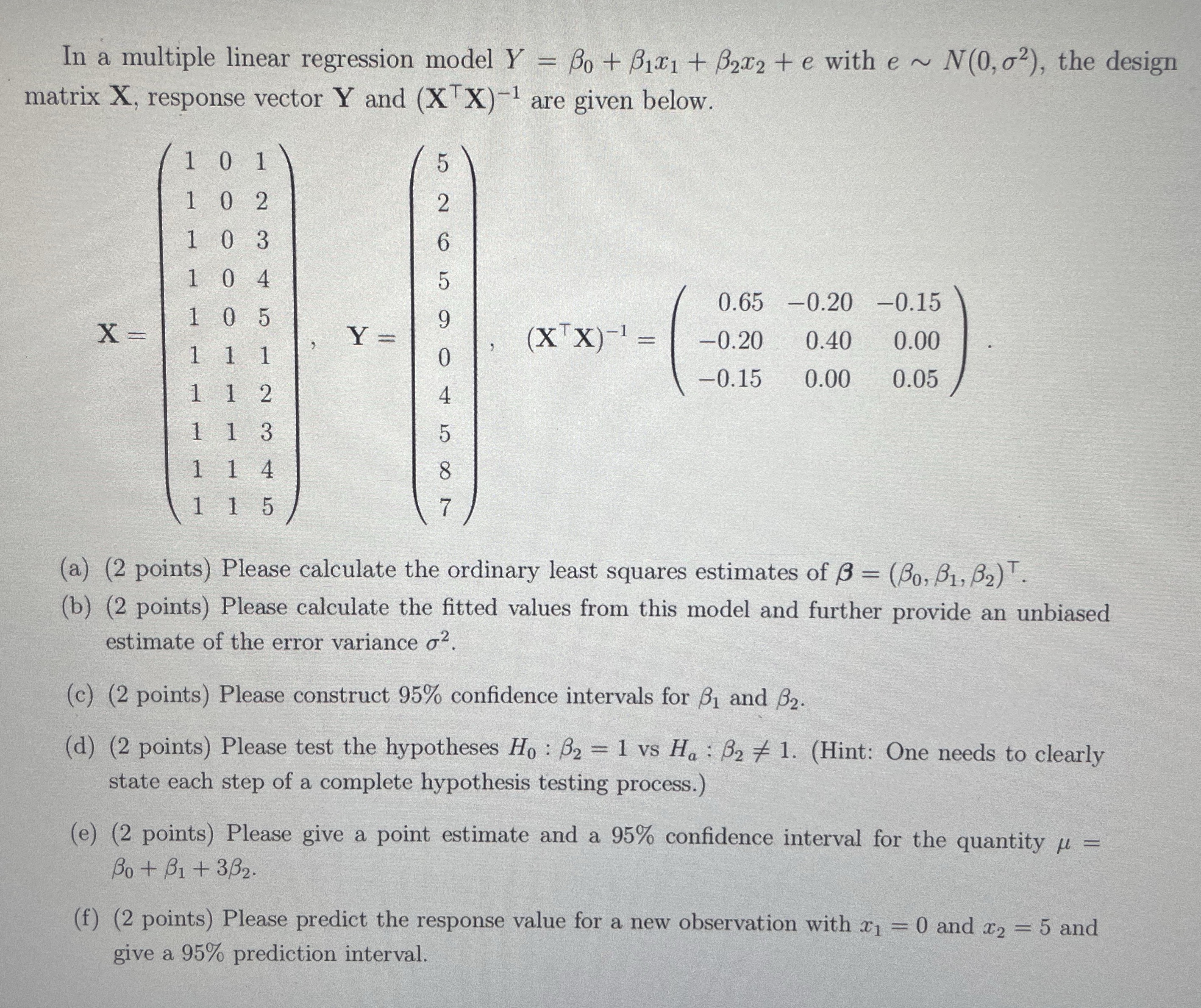 Please provide detailed explanation. In a multiple linear regression model Y =