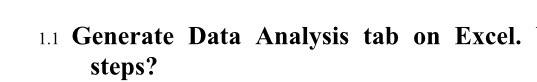 Generate Data Analysis tab on Excel. 1.1 steps?
