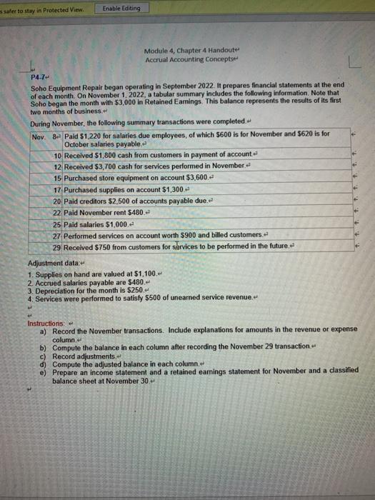  Ser to stay in Protected View Enable Editing Module 4, Chapter