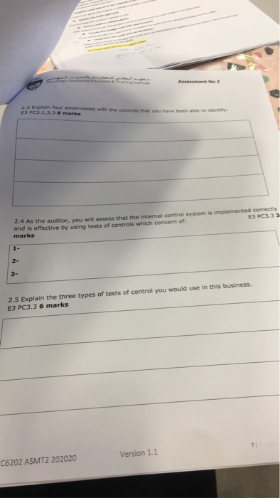  Assessment 2 2.3 Explain four weaknesses aknesses with the controls that