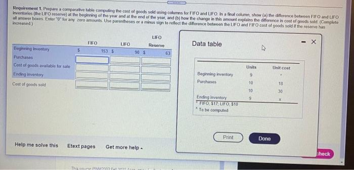 all data on the table Requirement 1. Prepare a comparative table computing