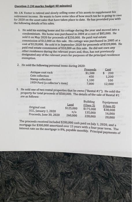 please help Question 2 (30 marks: budget 40 minutes) Mr. LN. Vestor