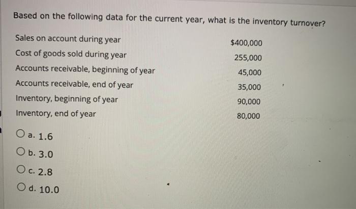 Based on the following data for the current year, what is