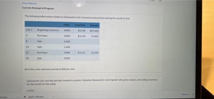  View Policies Current Attempt in Progress The following information relates to