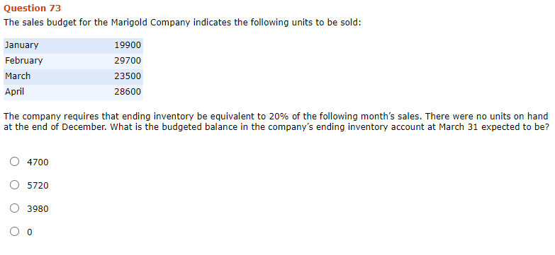 of the following represents possible inventory balances? Beginning Units Ending Units O