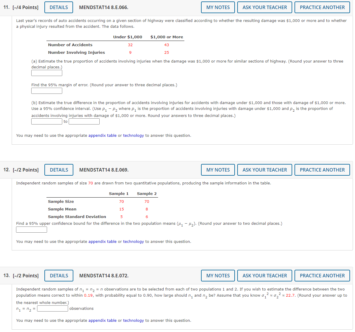  11. [-14 Points] DETAILS MENDSTAT1 4 8.E.l]66. MY NOTES ASK YOUR