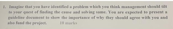 1. Imagine that you have identified a problem which you think