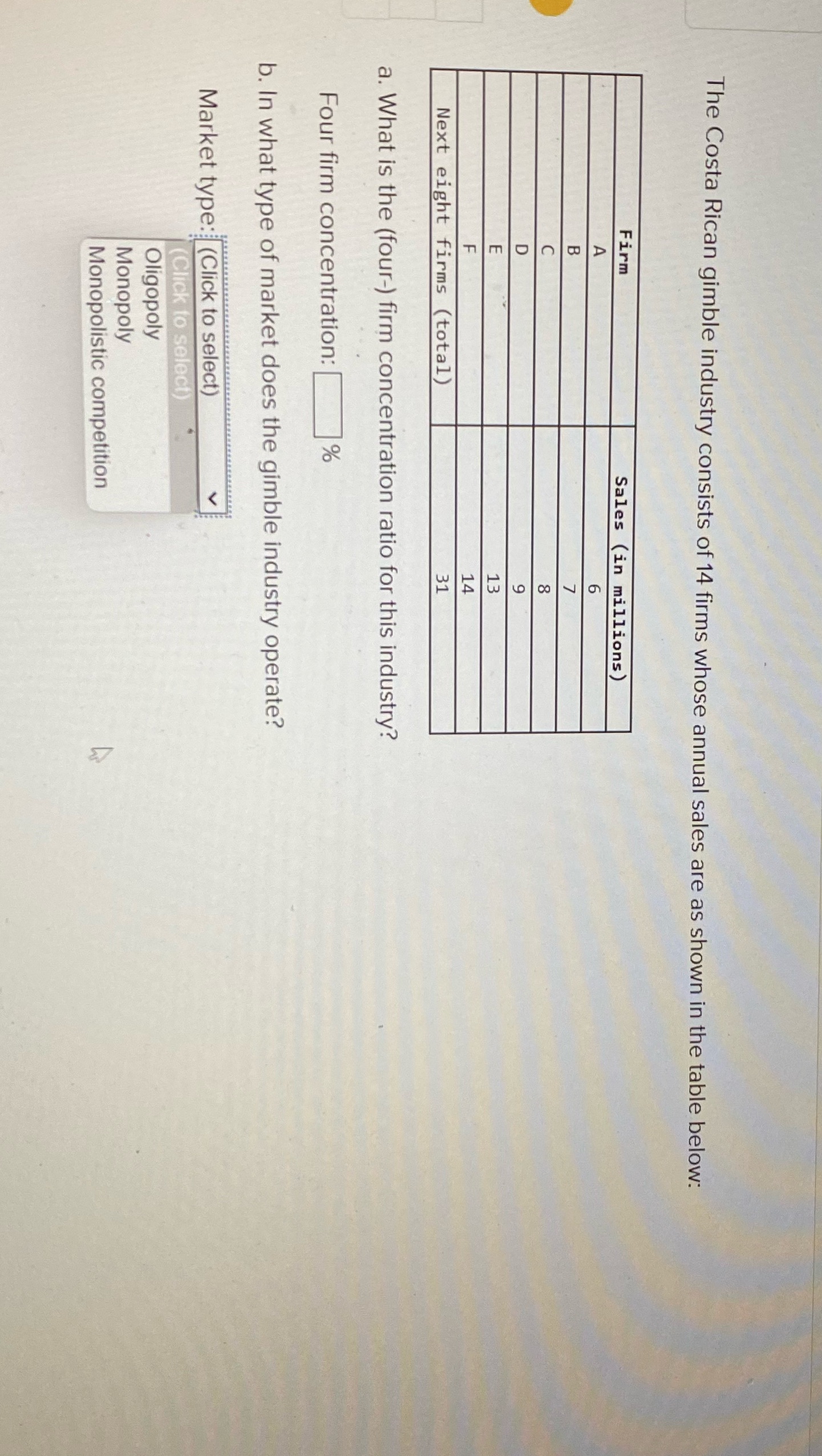 Please solve 2 question The Costa Rican gimble industry consists of 14