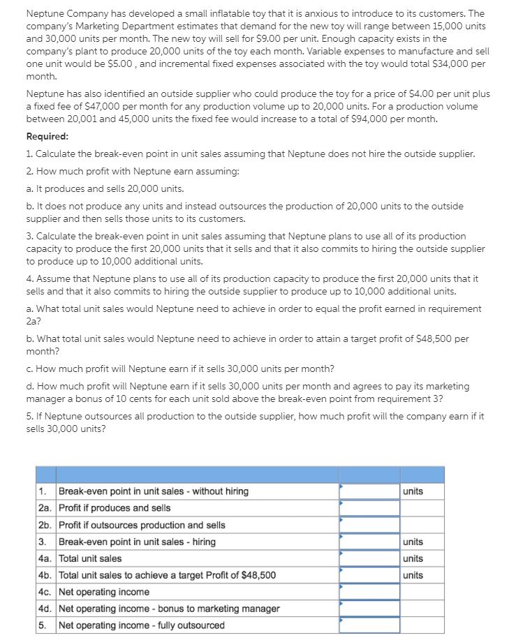 Please help me with this, need for my finals: Neptune Company has