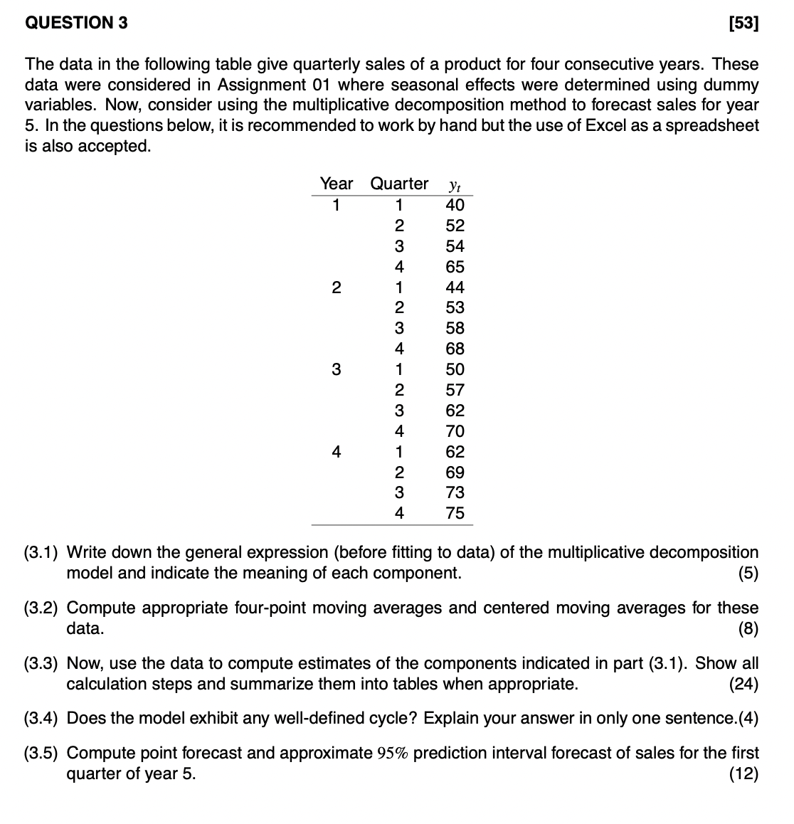 Please may I get some help :) QUESTION 3 [53] The data