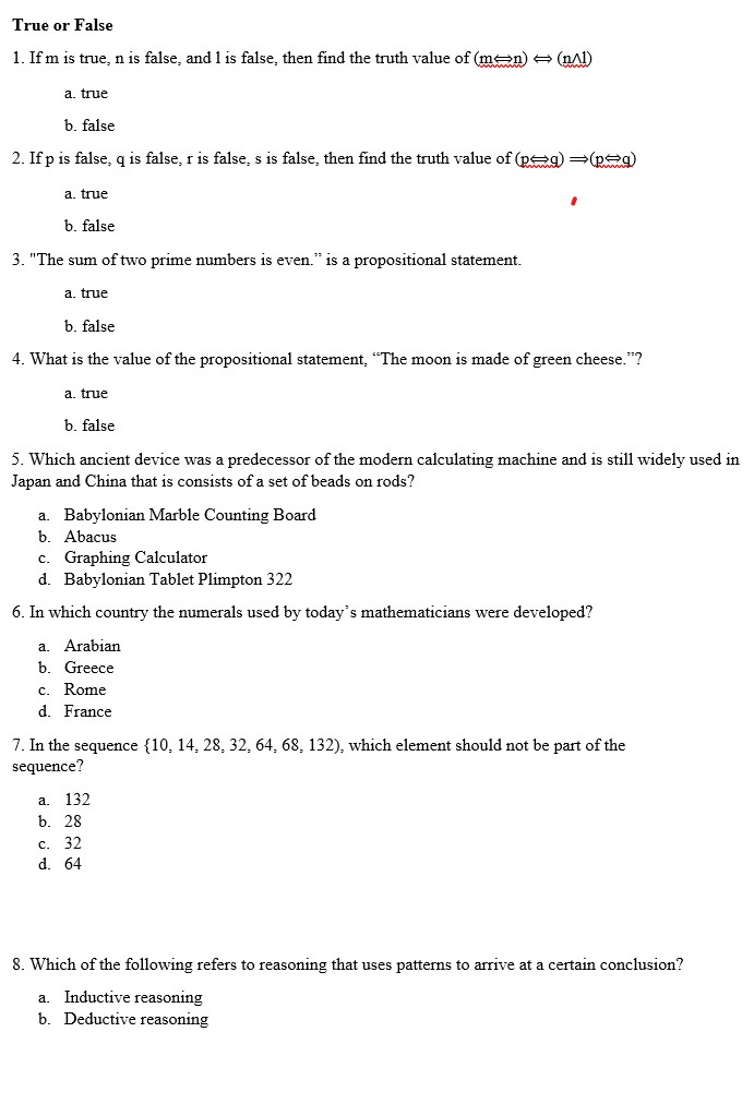 ALL ABOUT MATH True or False 1. If m is true, n