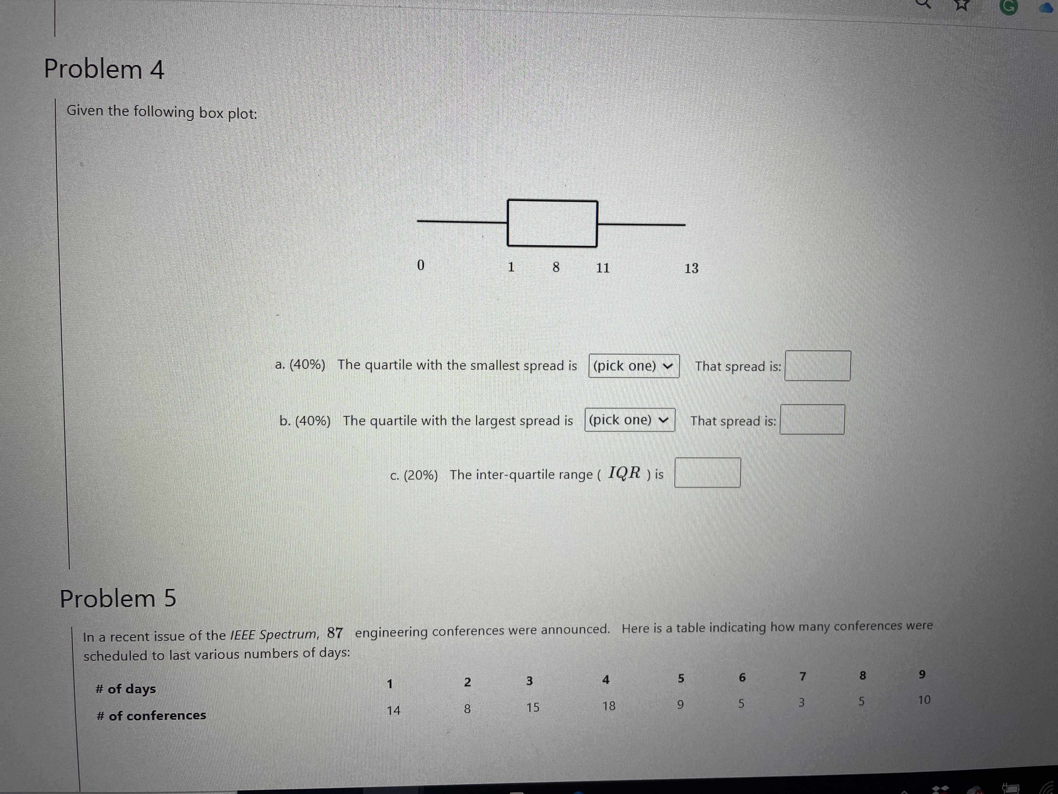 percentile: 40% = k. (10%) Give the 90th percentile: 90% = Problem