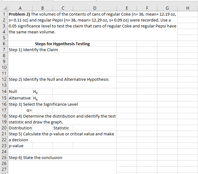 A B C D E F G H 1 Problem 2)