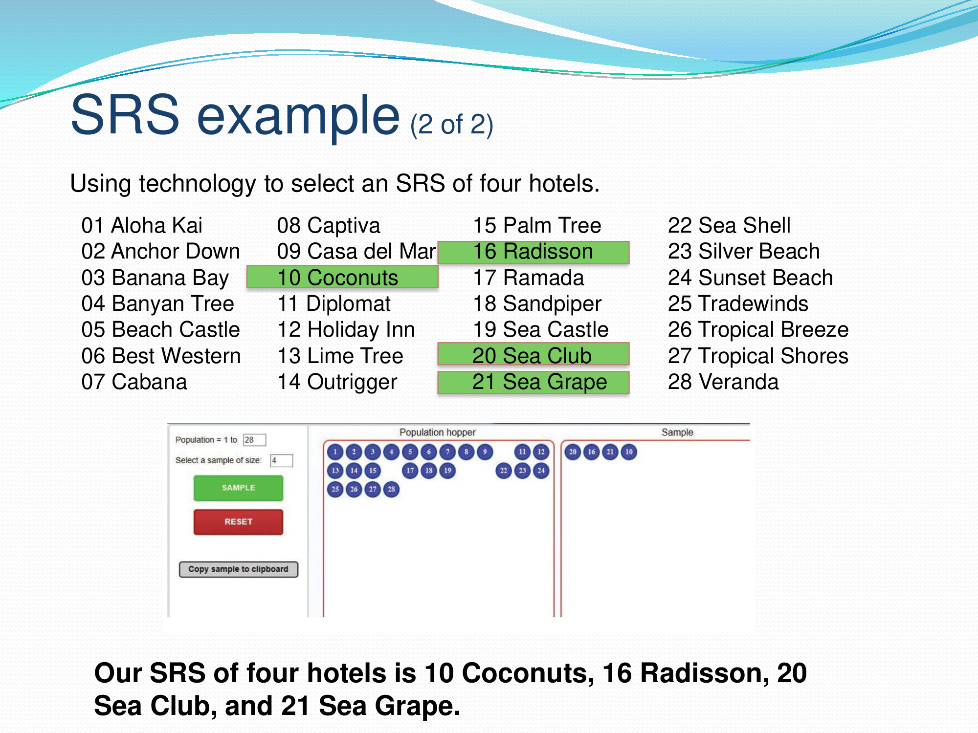 the population 0 The purpose of a sample is to give us