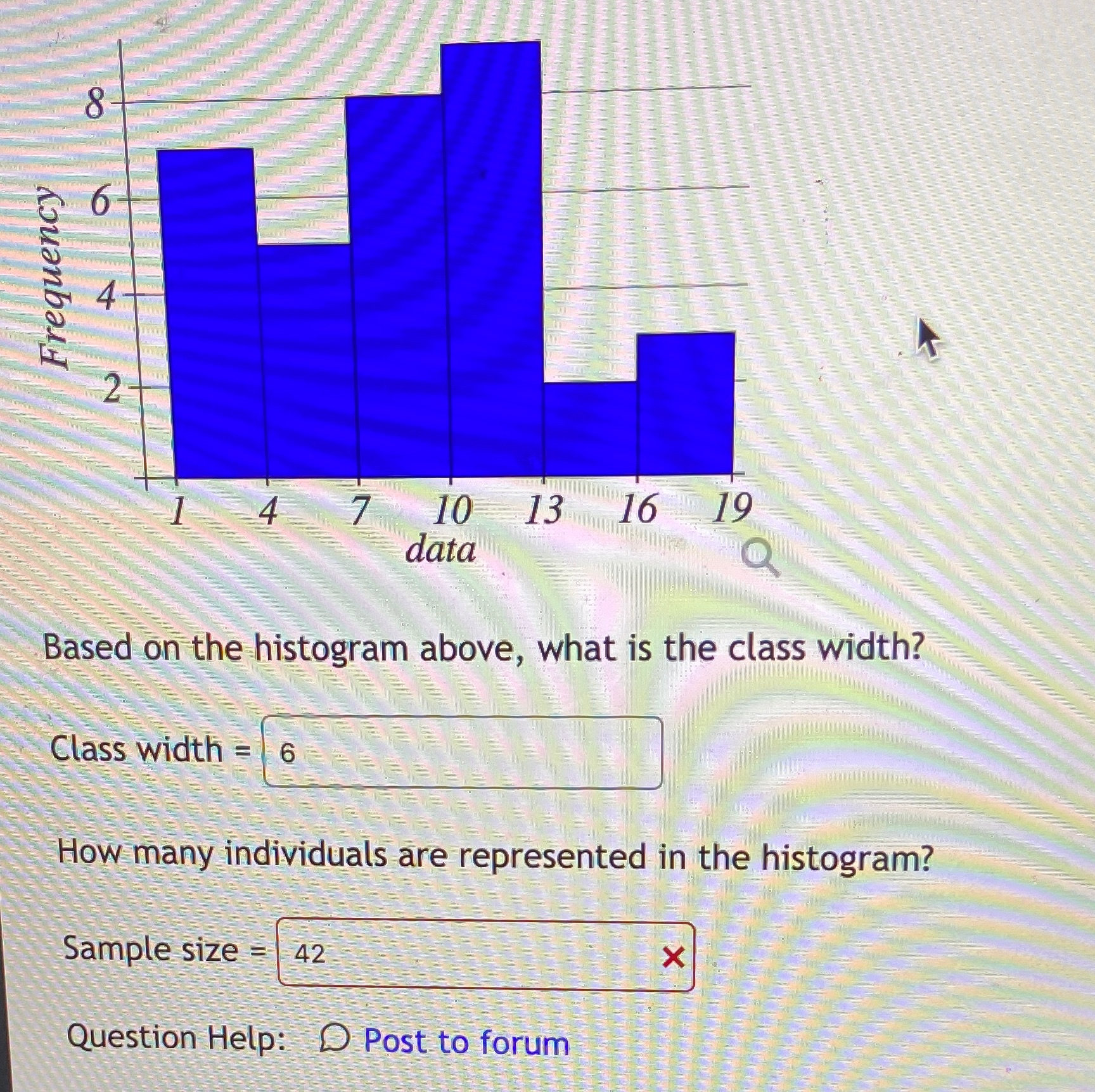 Class width Sample size 6 Frequency 2 L 4 7 10 13