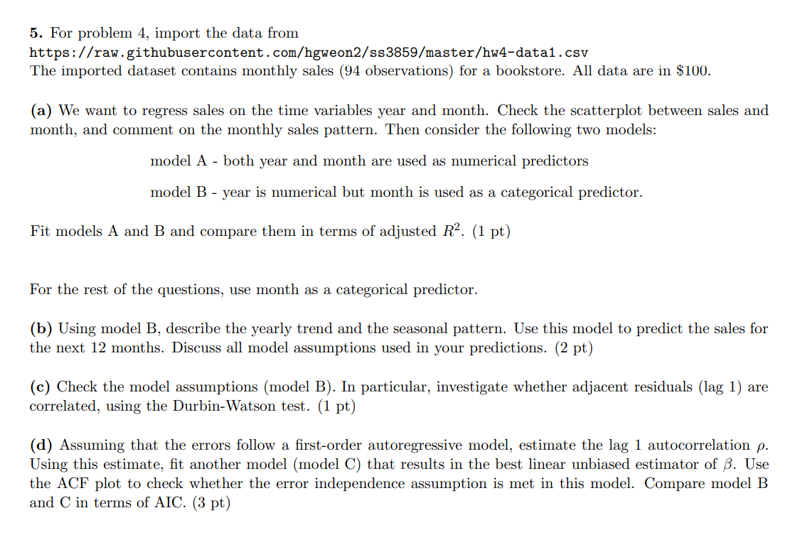 5. For problem 4, import the data from https : Hraw