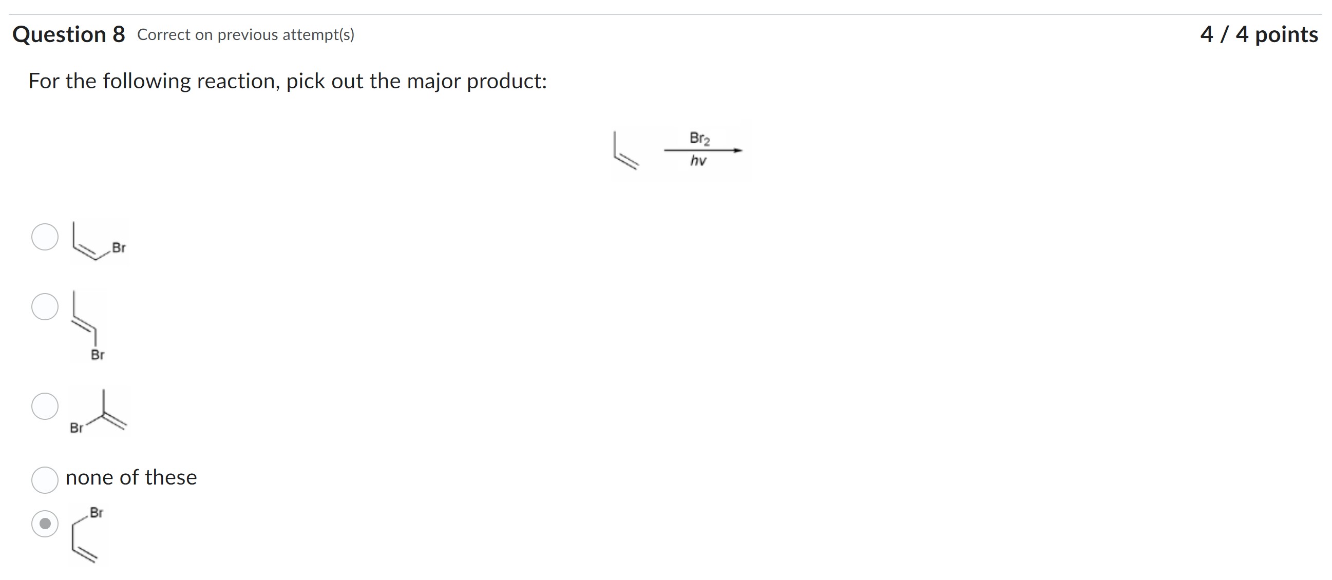 Question 8 Correct on previous attempt(s) 4 / 4 points For
