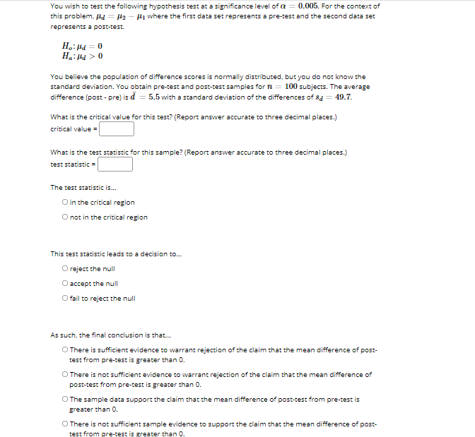 the two variables at a significance level of o = 0.01. You