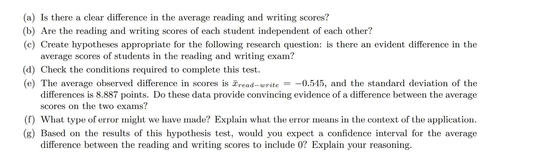 Part I. The National Center of Education Statistics conducted a survey of