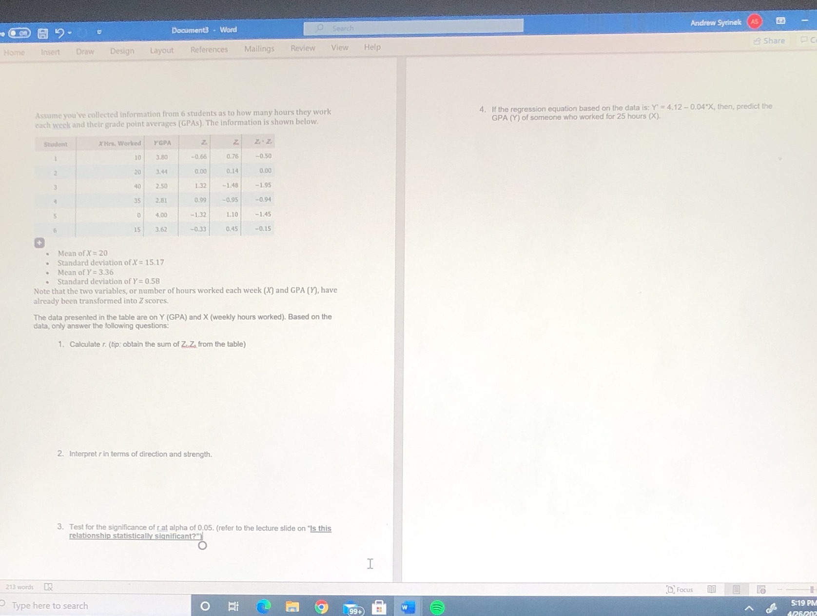 Document3 - Word Andrew Syrinek AS Home Insert Draw Design Layout