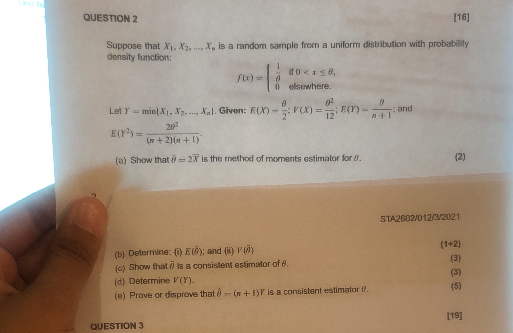  QUESTION 2 [16] Suppose that X1, X2, ..., X, is a