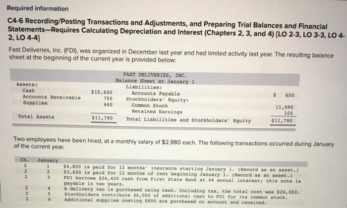  please answer this part only Required information C4-6 Recording/Posting Transactions and