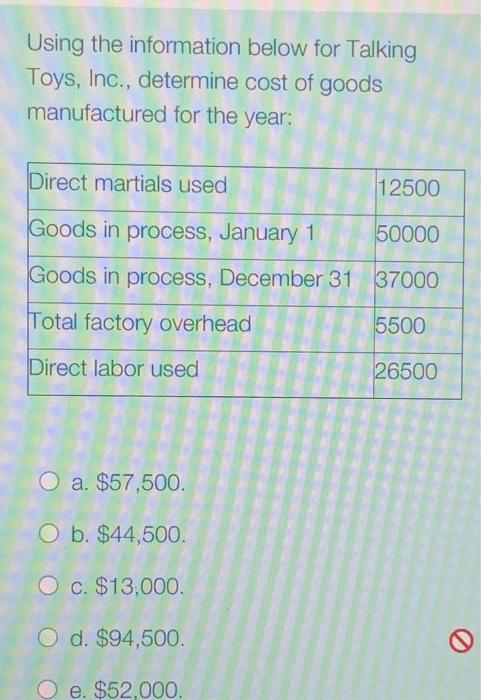  Using the information below for Talking Toys, Inc., determine cost of