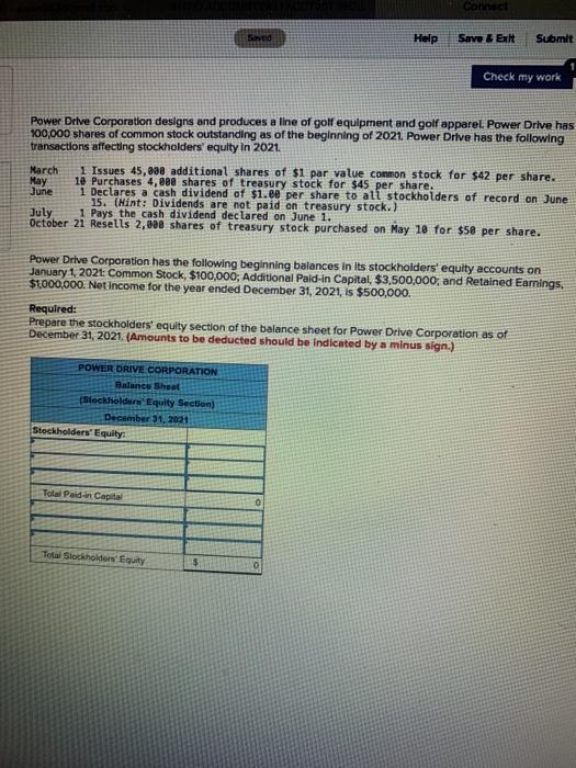  Connect Sed Help Save & Exit Submit Check my work Power
