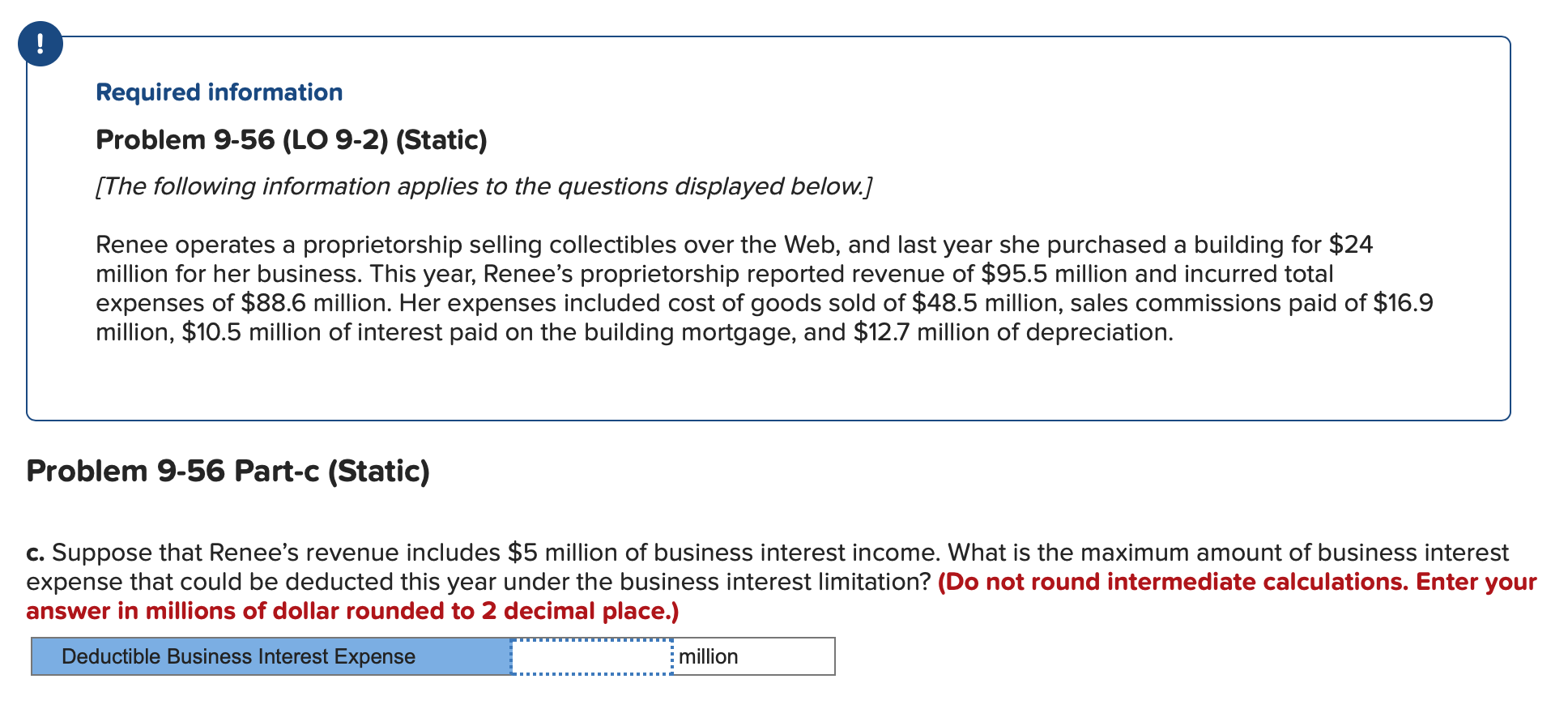 ! Required information Problem 9-56 (LO 9-2) (Static) [The following information