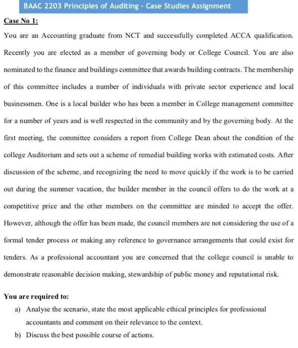 I want a solution in computer line please BAAC 2203 Principles of