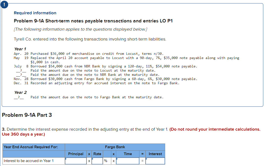 entered into the following transactions involving short-term liabilities. Year 1 Apr. 20