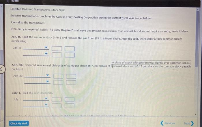  eBook Selected Dividend Transactions, Stock Split Selected transactions completed by Canyon